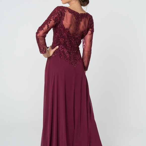 Lace Bodice V-Neck A-Line Prom Dress GSGL2825 - Picture 3 of 9